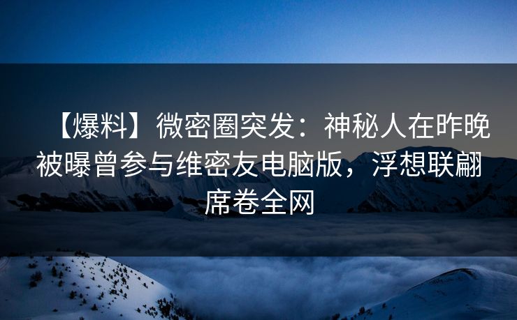 【爆料】微密圈突发：神秘人在昨晚被曝曾参与维密友电脑版，浮想联翩席卷全网