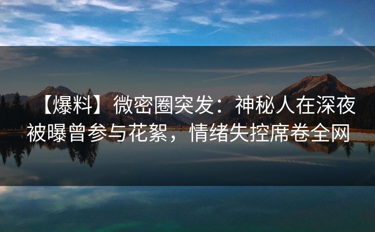 【爆料】微密圈突发：神秘人在深夜被曝曾参与花絮，情绪失控席卷全网