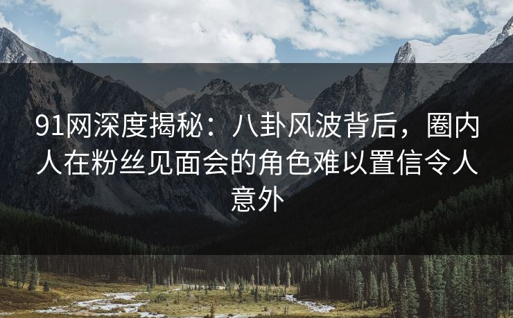 91网深度揭秘：八卦风波背后，圈内人在粉丝见面会的角色难以置信令人意外