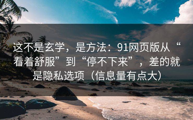 这不是玄学，是方法：91网页版从“看着舒服”到“停不下来”，差的就是隐私选项（信息量有点大）